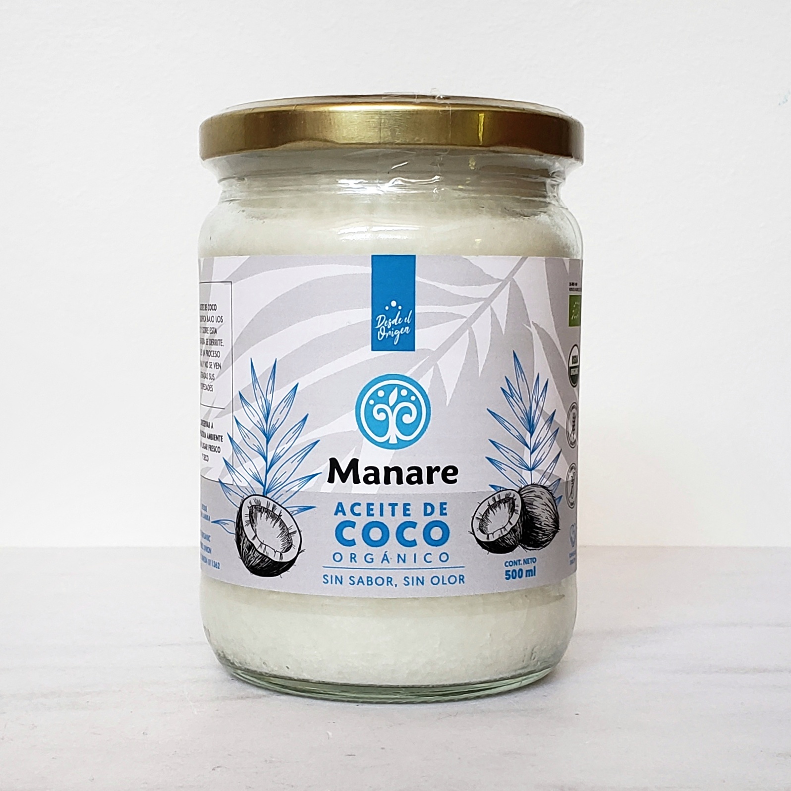 Aceite de Coco Orgánico Sin Sabor Sin Olor 500 ml – Manare – Tokoriko
